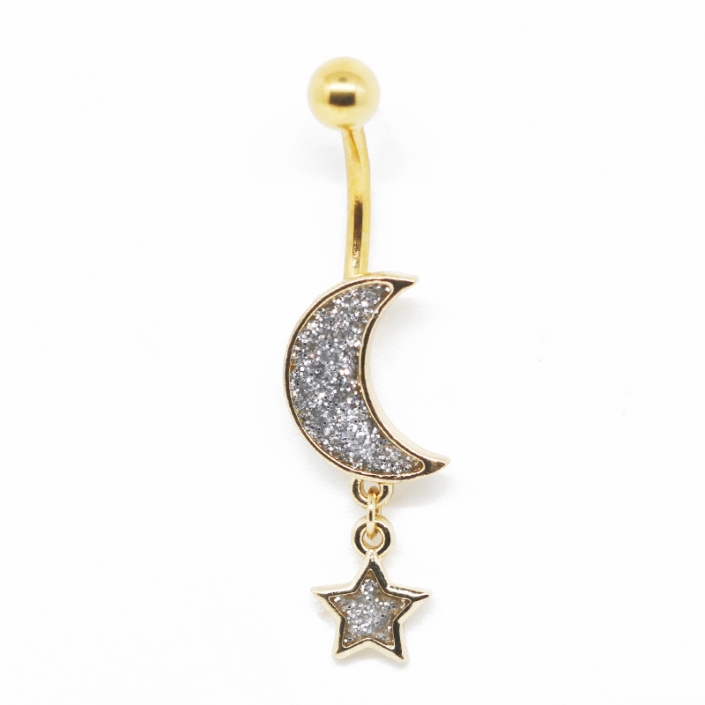 Star And Moon Dangle Belly Button Piercing Jewelry