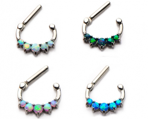 Steel Opal Cluster Septum Clicker Ring Piercing Jewelry