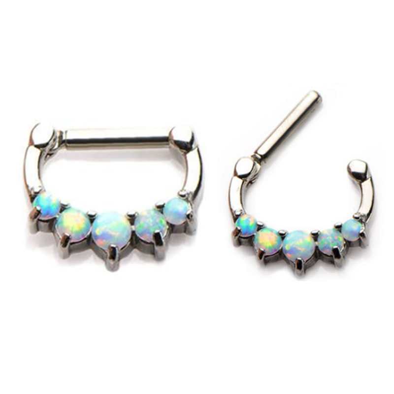 Steel Opal Cluster Septum Clicker Ring Piercing Jewelry - GOLDEN